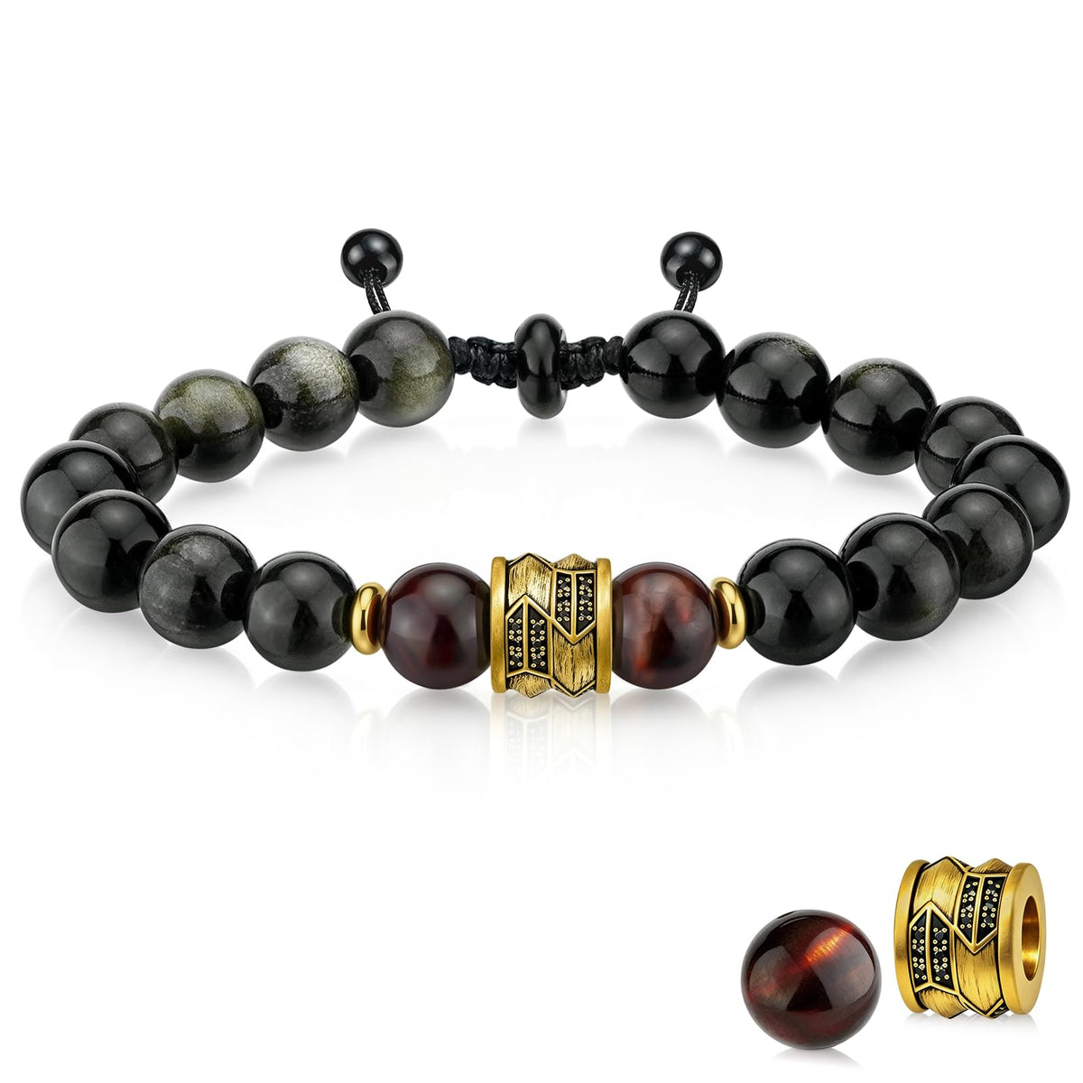Tiger Eye & Silver Obsidian Bracelet 10mm