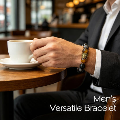 Men's Natural Stone Beaded Bracelet Adjustable Wax Cord Sliding Knot