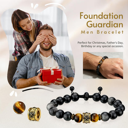 Men's Natural Stone Beaded Bracelet Adjustable Wax Cord Sliding Knot