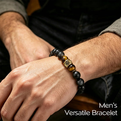 Men's Natural Stone Beaded Bracelet Adjustable Wax Cord Sliding Knot
