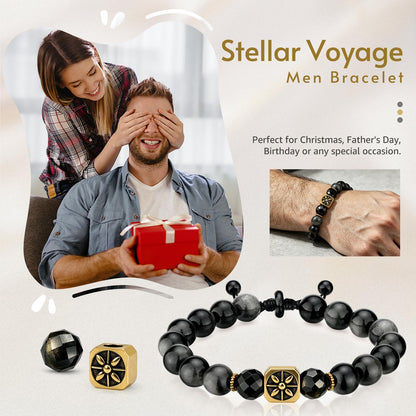 Men's Natural Stone Beaded Bracelet Adjustable Wax Cord Sliding Knot